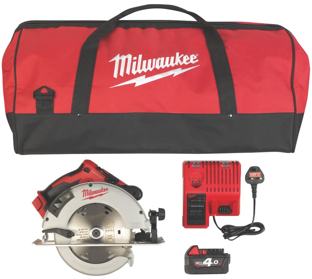 Milwaukee M18 BLCS66-401B 190mm 18V 1 x 4.0Ah Li-Ion RedLithium Brushless Cordless Circular Saw
