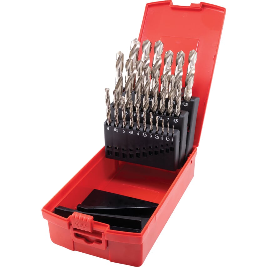 1-13.00MM X 0.5MM HSS Ground Flute Jobber Drill Set - Bright Finish - 25 Pieces