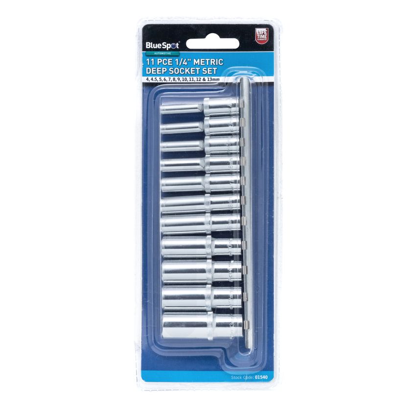 11 Piece 1/4" Metric Deep Socket Set (4-13MM)