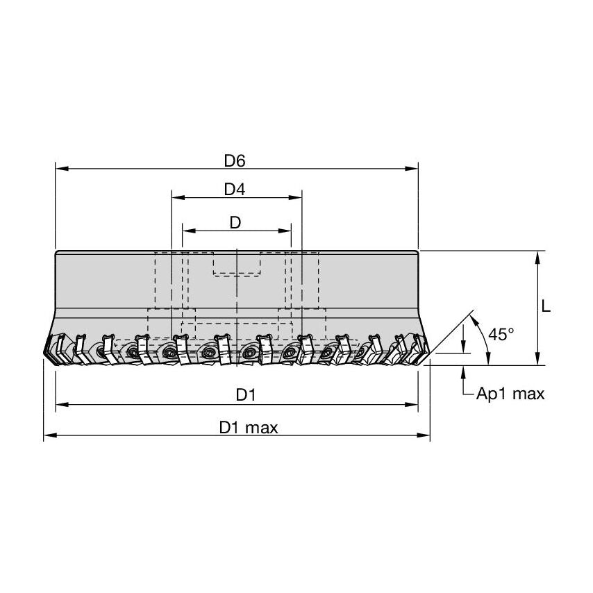 125B18RF45HN09C Hexacut 45 Shell Mill D=125 Z