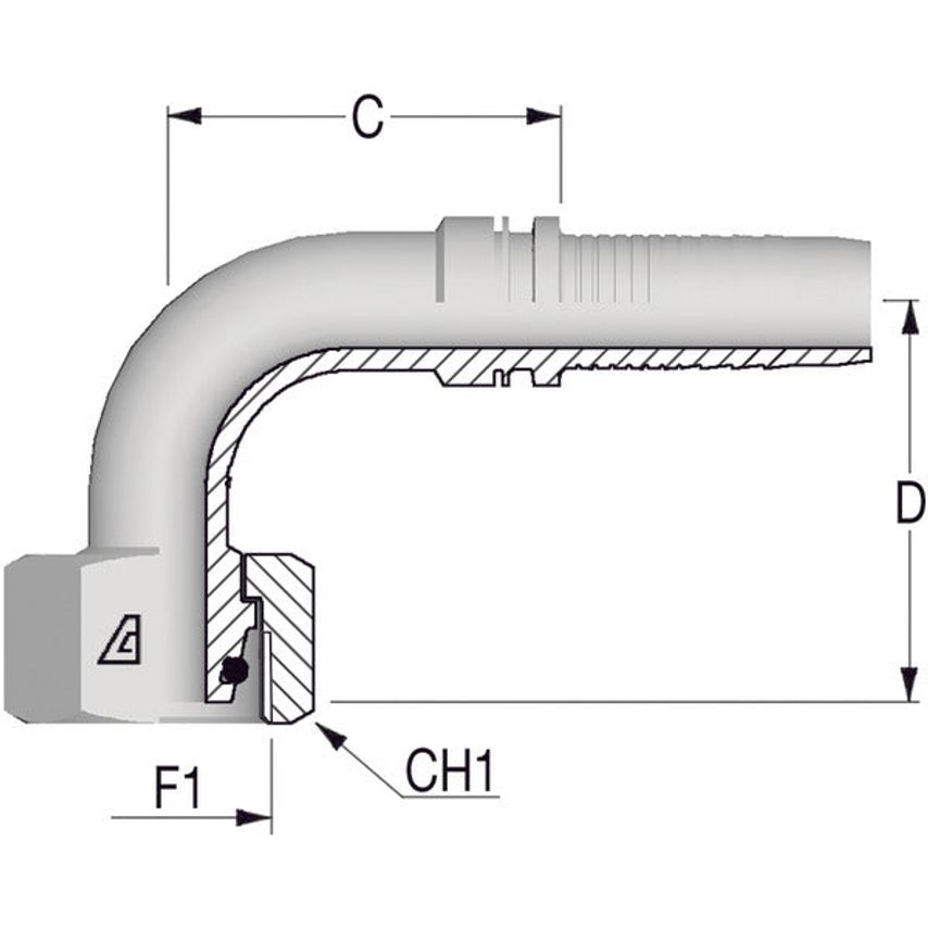 1/2ID-M22X1.5 Metric Female Insert 90 Degrees Swept L/Series H1221593-082200