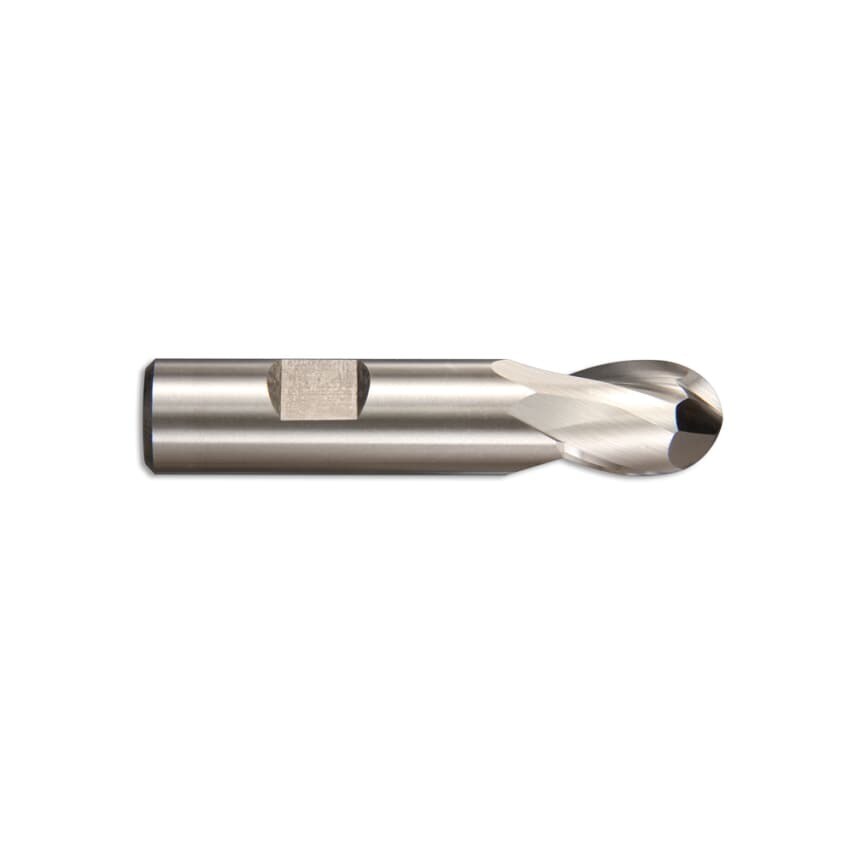 12X12 2 Flute HSCo Flat Shank Ball Nose Short Series Slot Drill (DIN 327) - Bright Finish