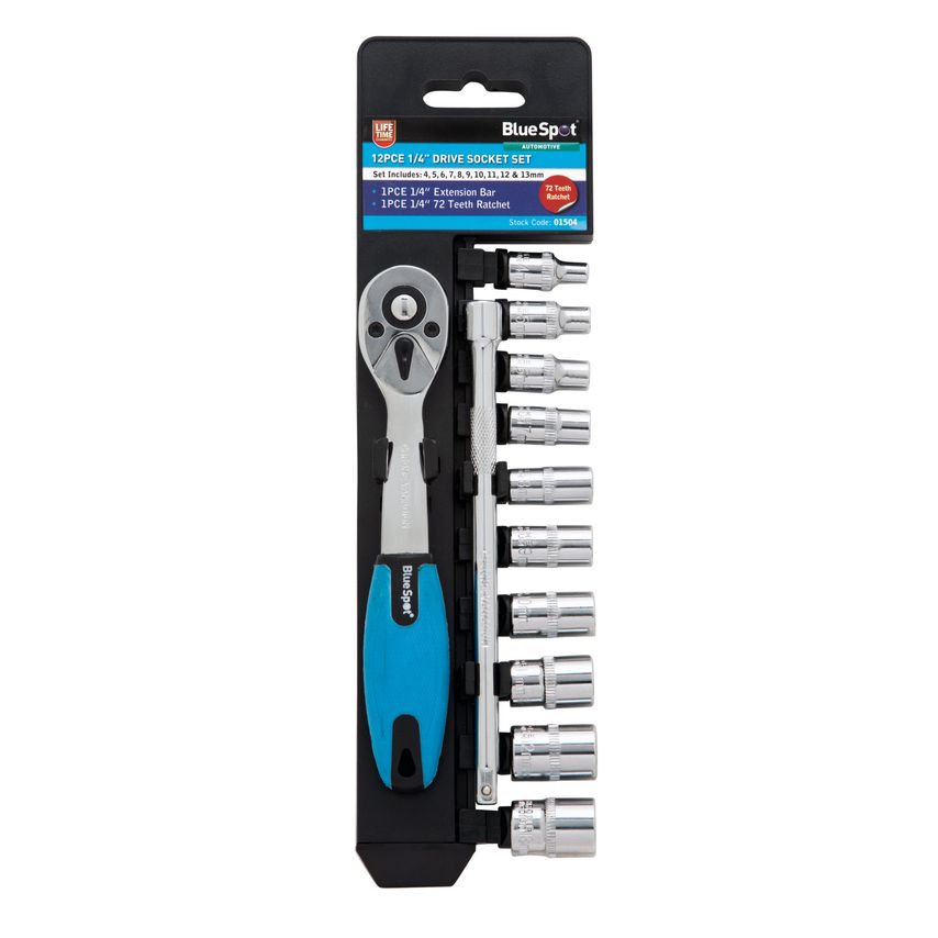 12 Piece 1/4" Ratchet & Socket Set