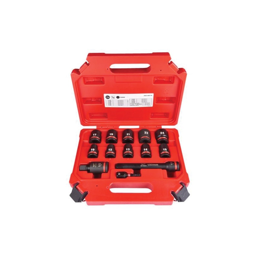 1/2" Sq Drive Shockwave Impact Socket Set 10-24mm STD (13PC)