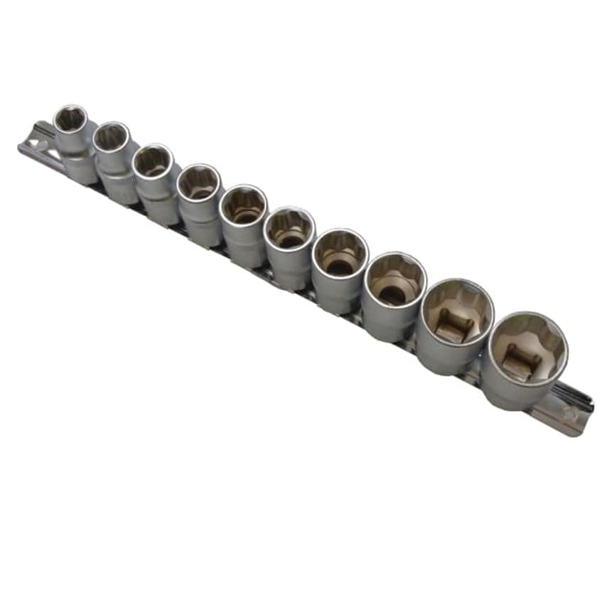 1/2in Drive Socket Set on Rail, 10 Piece B/S01526
