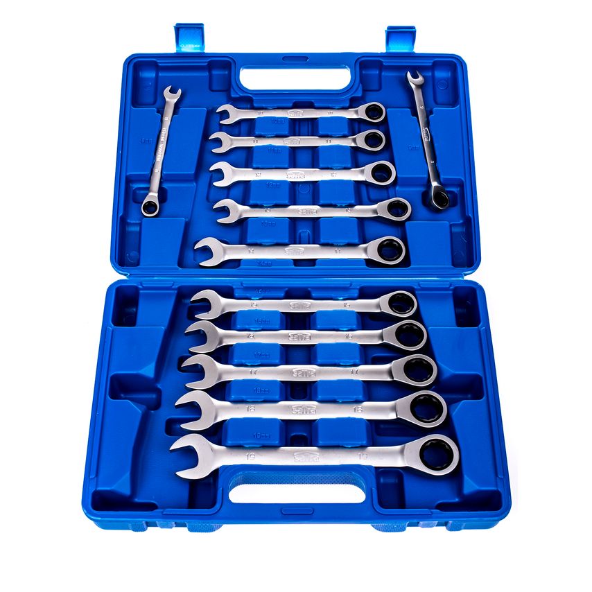 12pc Combination Ratchet Spanner Set 8-19mm Metric 12PT Wrench 72 Tooth