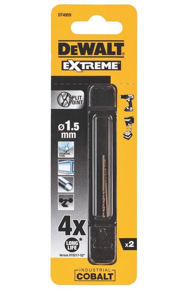 DeWalt Extreme Straight Shank Metal Drill Bits 1.5mm x 34mm 2 Pack