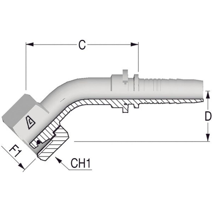 1/4ID-M12X1.5 Metric Female Insert 45 Degrees Swept L/Series