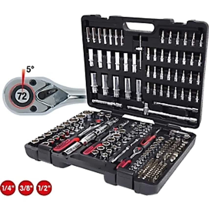 1/4'' + 3/8'' + 1/2'' CHROMEplus Socket Set 195 Parts Bright Chrome Plated