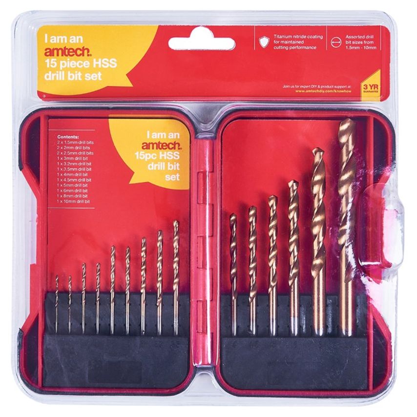 15 Piece Titanium Coated High Speed Steel (Hss) Drill Bit Set