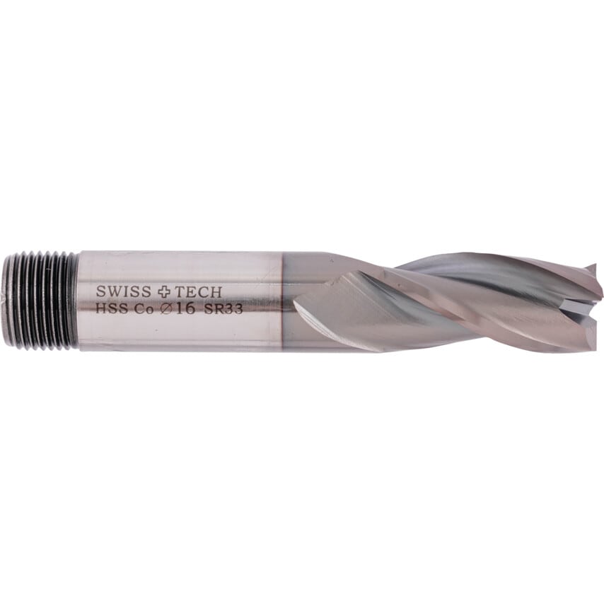 16.00MM HSS-Co 8% 3 Flute Threaded Shank Slot Drills - TiCN Coated