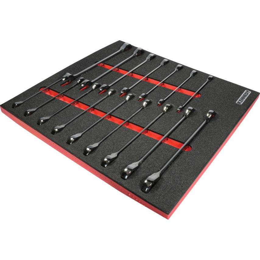 16 Piece Metric/AF Professional Ratchet Combination Spanner Set in Tool Control 2/3 Foam Inlay for Tool Chests