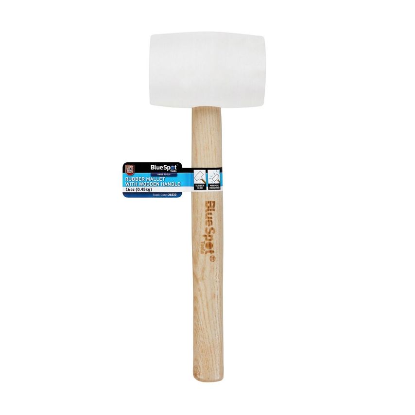 16oz (0.45kg) White Rubber Mallet With Wooden Handle