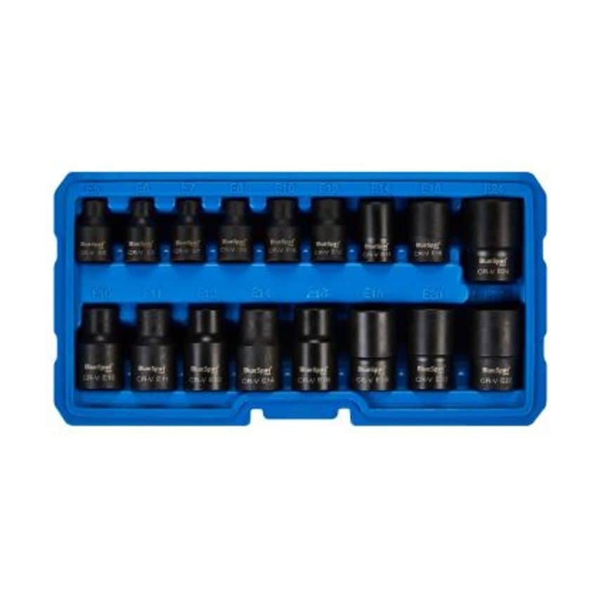 17 Piece 3/8"-1/2" Impact E TORX Sockets