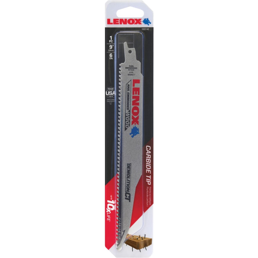 1832143 229 x 22 x 1.3mm 6tpi Demolition CT Carbide Tipped Reciprocating Saw Blade for High Performance Cutting Nail Embedded Wood
