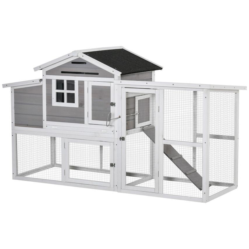 193cm Chicken Coop Wooden Poultry Cage with Asphalt Roof Tray Nesting Box