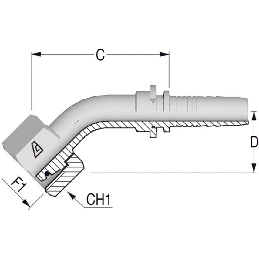 1 1/2ID-M52X2 Metric Female Insert 45 Degrees Swept L/Series