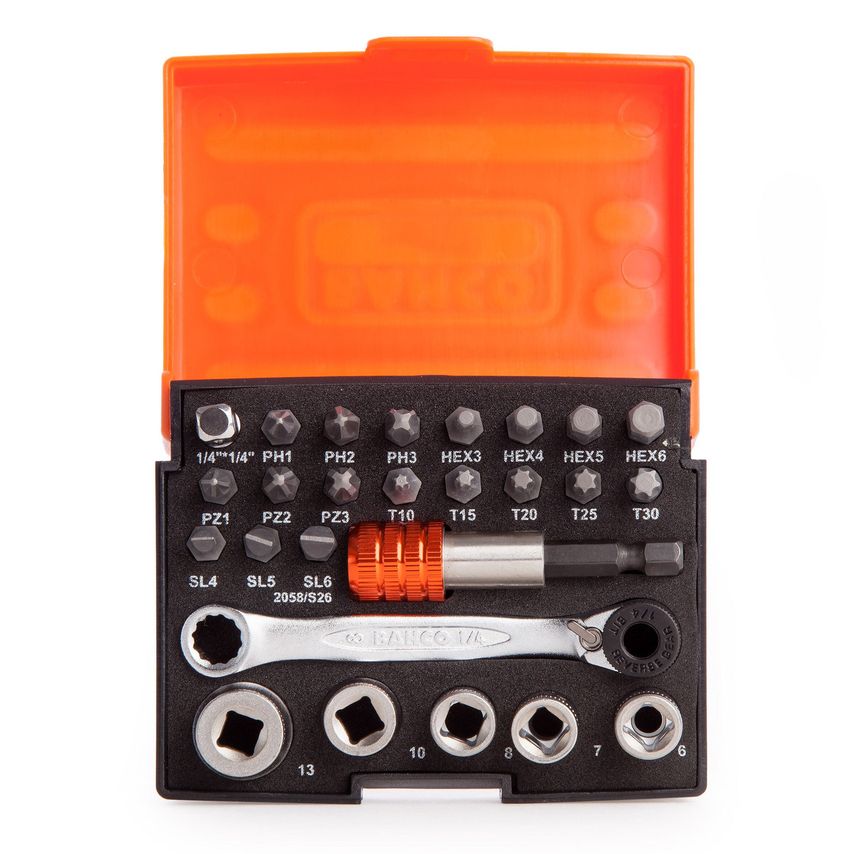 2058/S26 1/4 Inch Drive Ratchet Socket Bit Set (26 Piece)