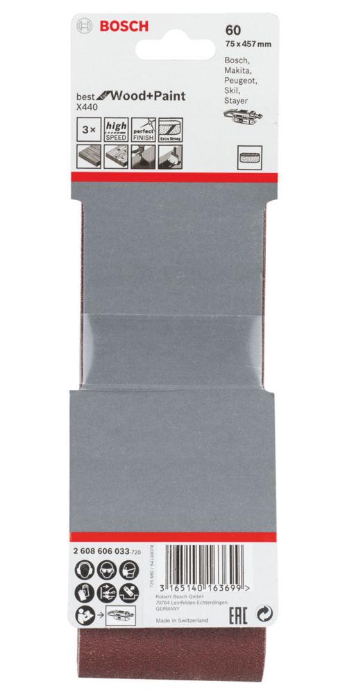 Bosch X440 60 Grit Multi-Material Sanding Belts 457mm x 75mm 3 Pack