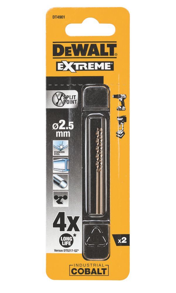 DeWalt Extreme Straight Shank Metal Drill Bits 2mm x 49mm 2 Pack