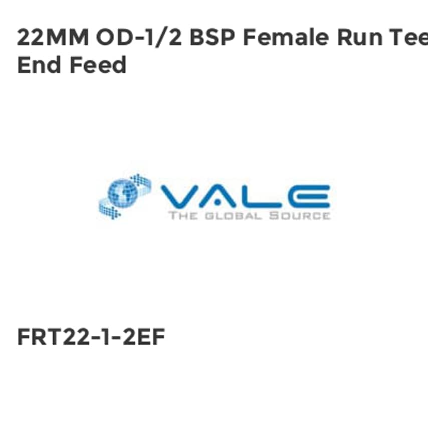 22MM OD-1/2 BSP Female Run Tee End Feed