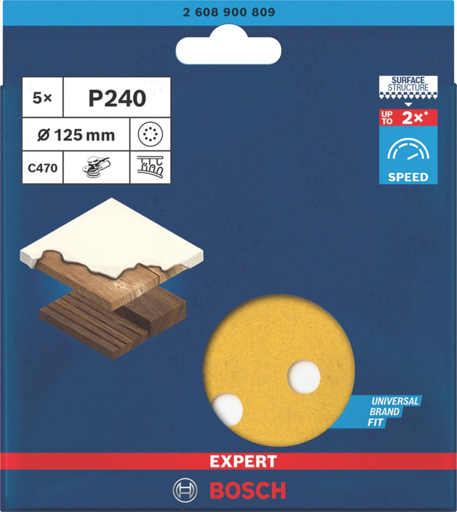 Bosch Expert C470 240 Grit 8-Hole Punched Wood Machine Sanding Discs 125mm 5 Pack