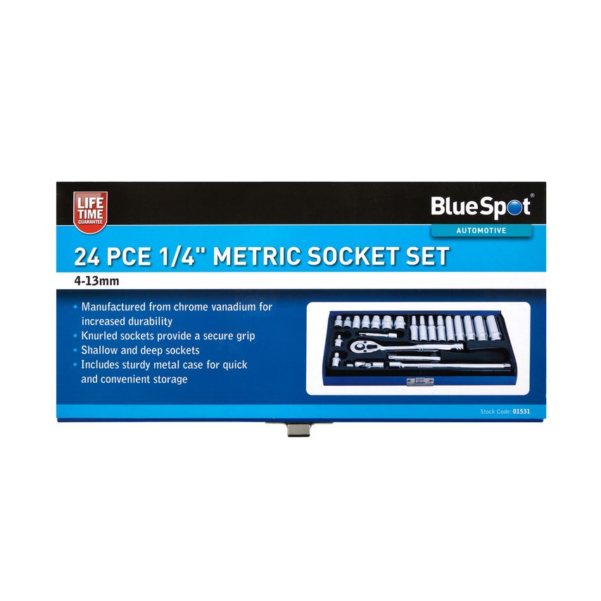 24 Piece 1/4" Metric Socket Set (4-13MM)