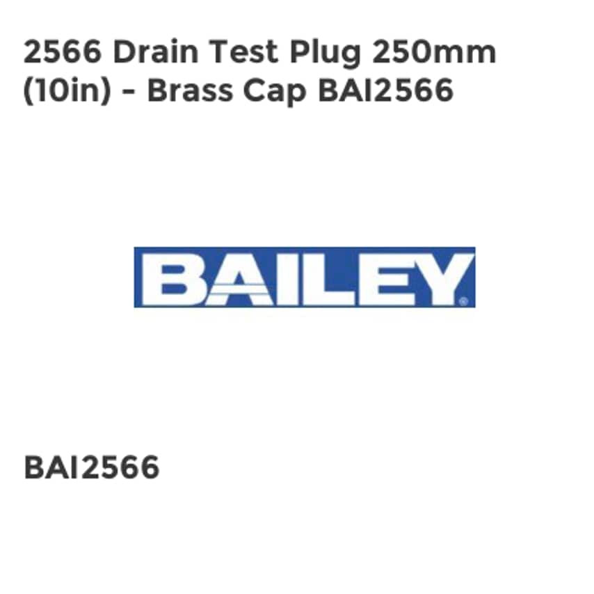 2566 Drain Test Plug 250mm (10in) - Brass Cap BAI2566