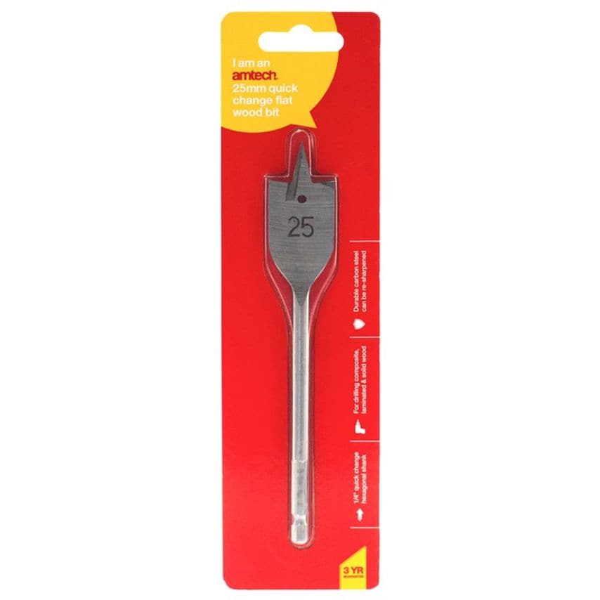 25mm X 152mm Quick Change Flat Wood Bit