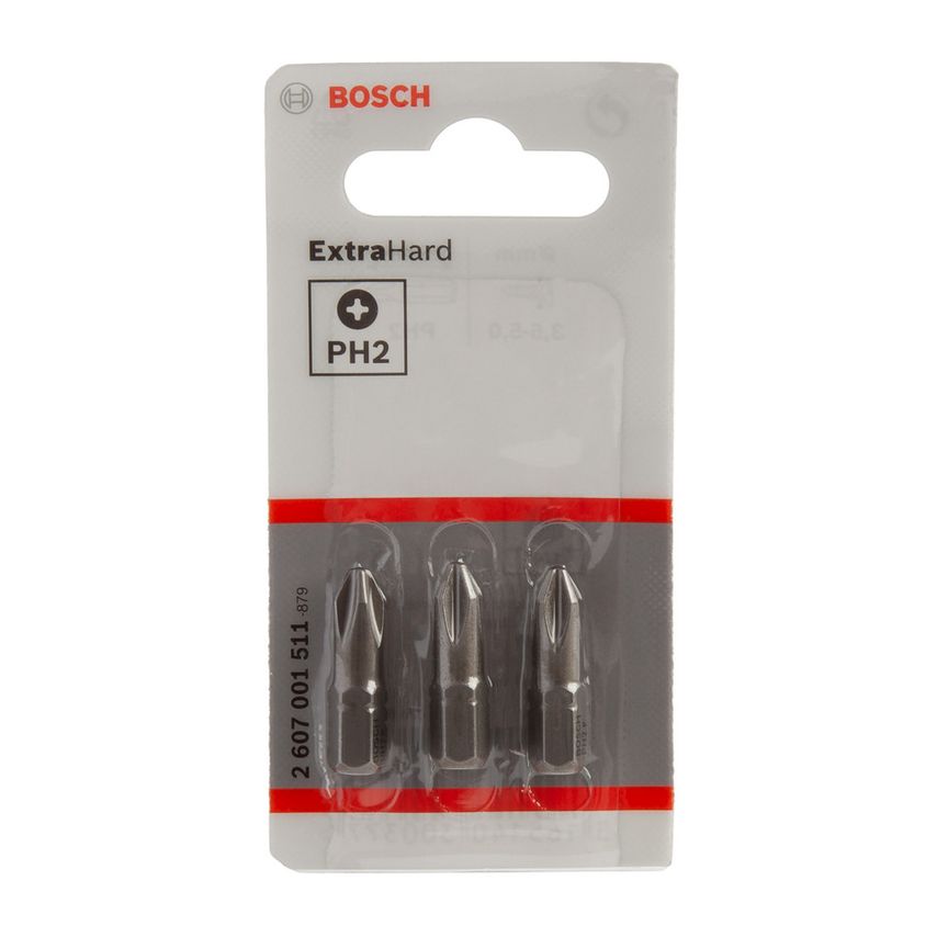 2607001511 Extra Hard PH2 Screwdriver Bits 25mm (Pack of 3)