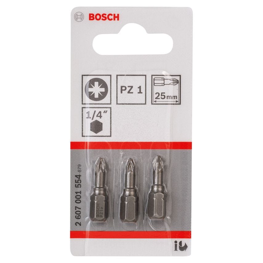 2607001554 Extra Hard PZ1 Screwdriver Bits 25mm  - Pack of 3