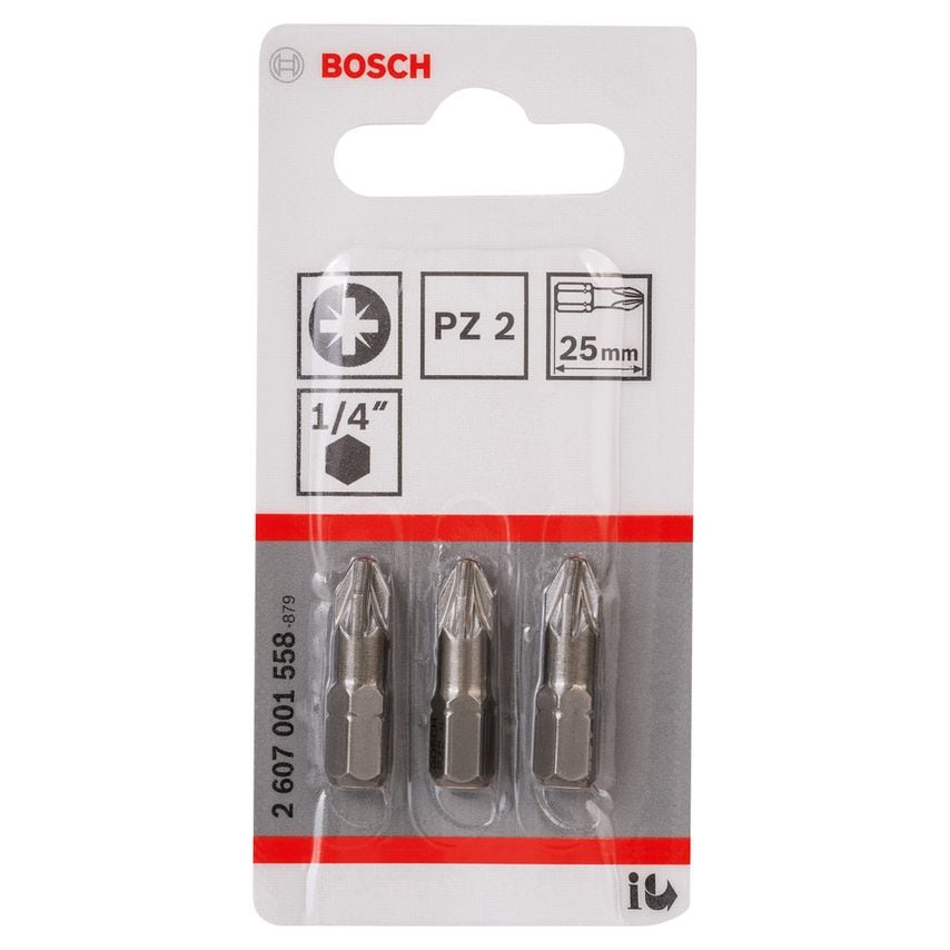 2607001558 Extra Hard PZ2 Screwdriver Bits 25mm  - Pack of 3