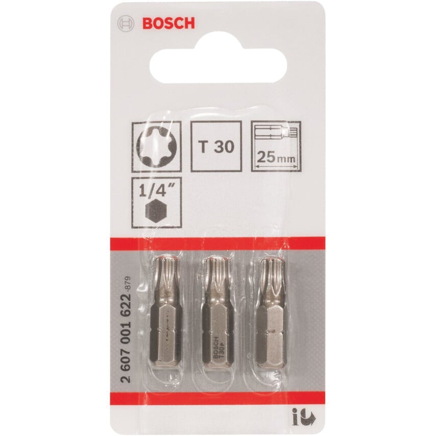 2607001622 T30 3 Piece Extra Hard 25mm TORX Driver Bits