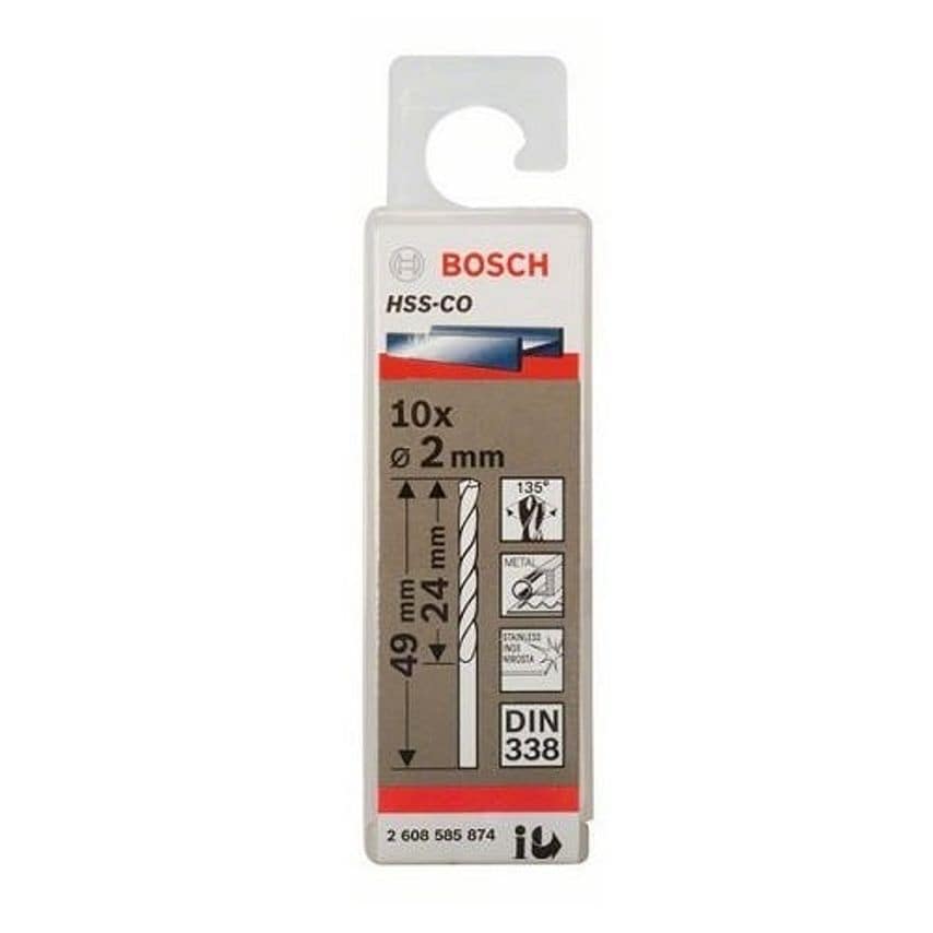 2608585874, Pack of 10 2.0 x 29 x 49mm HSS-Co Drill Bit DIN338