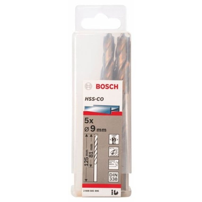 2608585896, Pack of 5 9 x 81 x 125mm HSS-Co Drill Bit DIN338