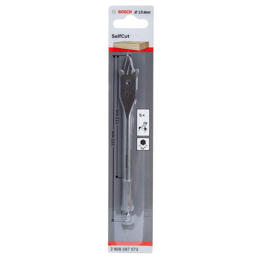 2608587573 Selfcut Flat Drill Bit Hex Shank 16mm x 152mm
