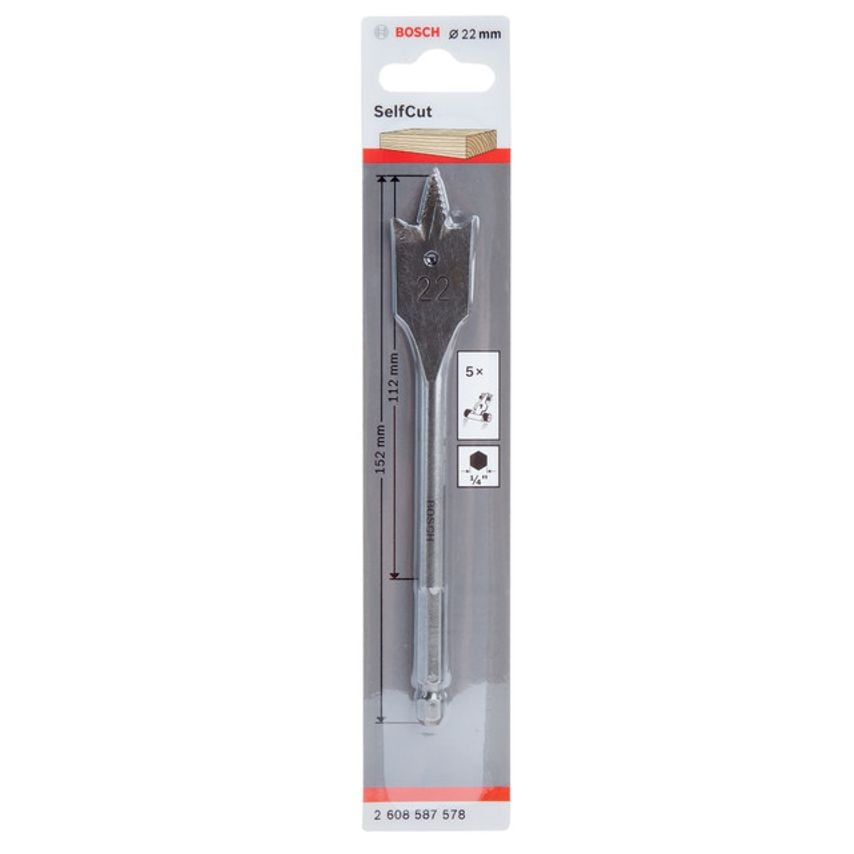 2608587578 Selfcut Flat Drill Bit Hex Shank 22mm x 152mm