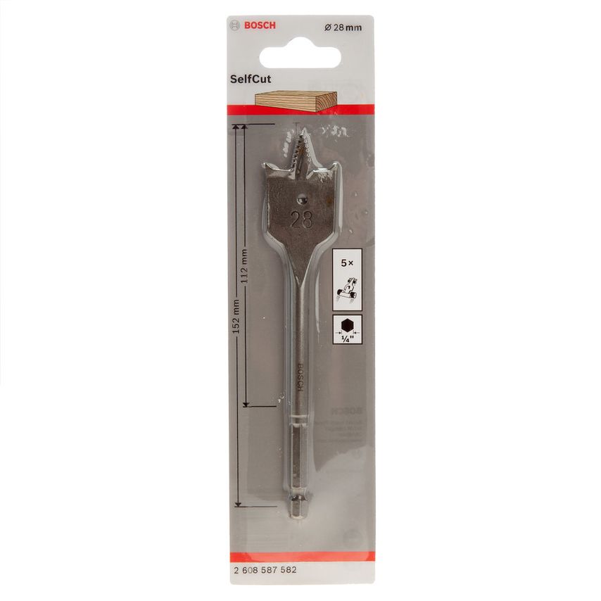 2608587582 SelfCut Flat Drill Bit with Hex Shank 28 x 152mm