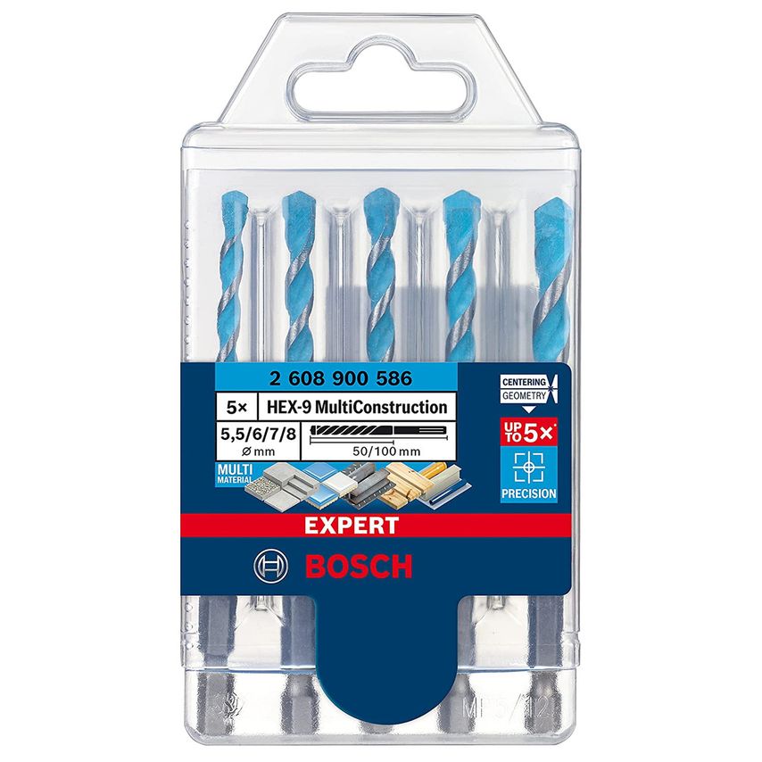 2608900586 Expert HEX-9 Multi Construction Drill Bit Set 5.5mm - 8mm, Pack of 5