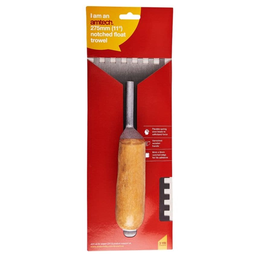 280mm (11") Notched Float Trowel with Wooden Handle