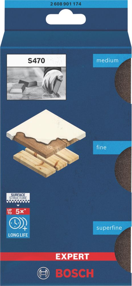 Bosch  Superfine/Fine/Medium Grit Multi-Material Hand Sanding Sponges 69mm x 97mm 3 Piece Set