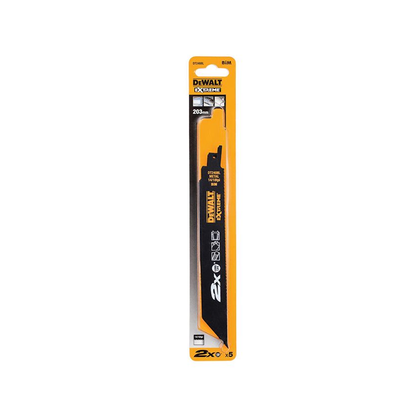 2X Life Metal Reciprocating Blade 203mm x 14/18 TPI Pack of 5 DEWDT2408LQZ