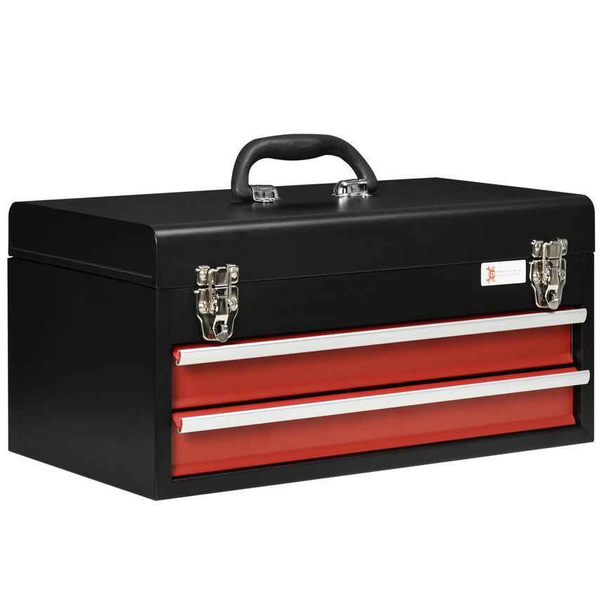 2 Drawer Tool Chest Lockable Tool Box w/Ball Bearing Runners 46cmx24cmx22cm