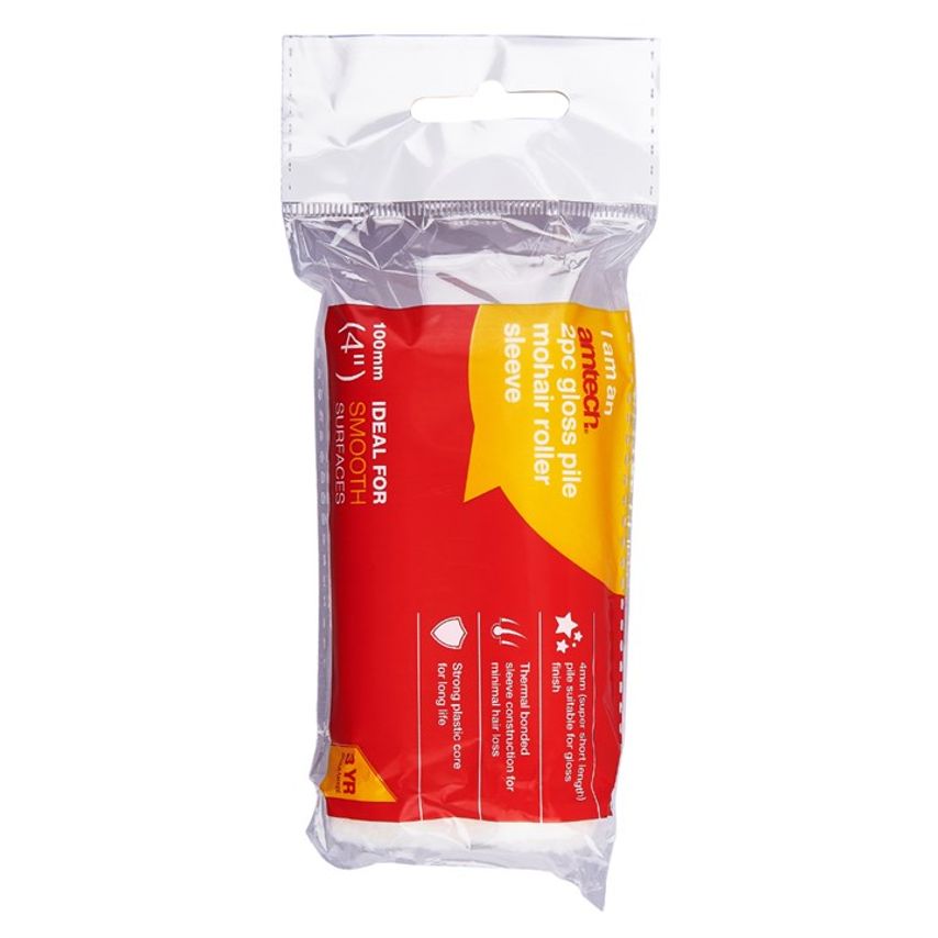 2 Piece 100mm (4") Extra Short Pile (4mm) Roller Sleeve - Mohair