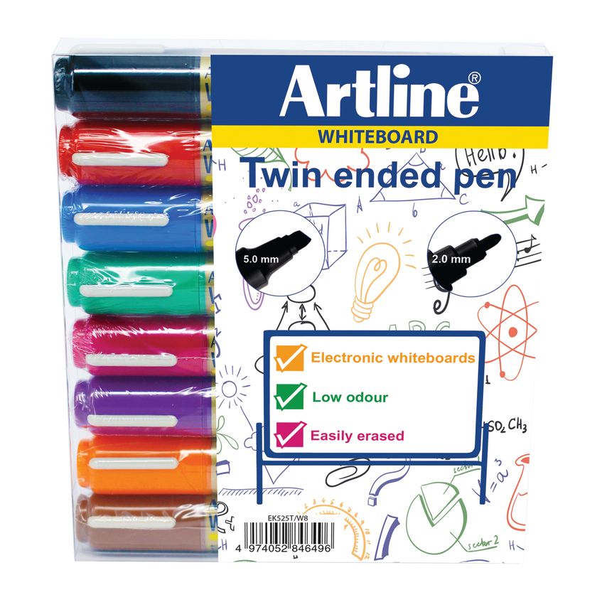 2-in-1 Whiteboard Marker Bullet/Chisel Tip Assorted (Pack of 8) EK525TA