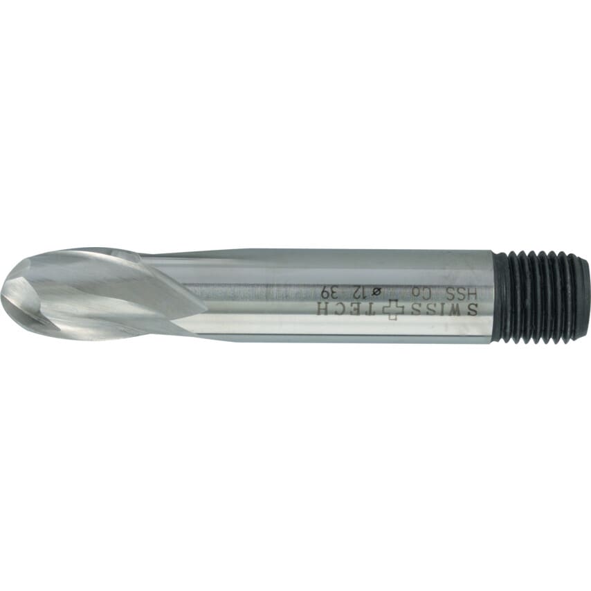 3.00MM Series 39 HSS-Co 2 Flute Threaded Shank Short Series Ball Nosed Slot Drills - Uncoated