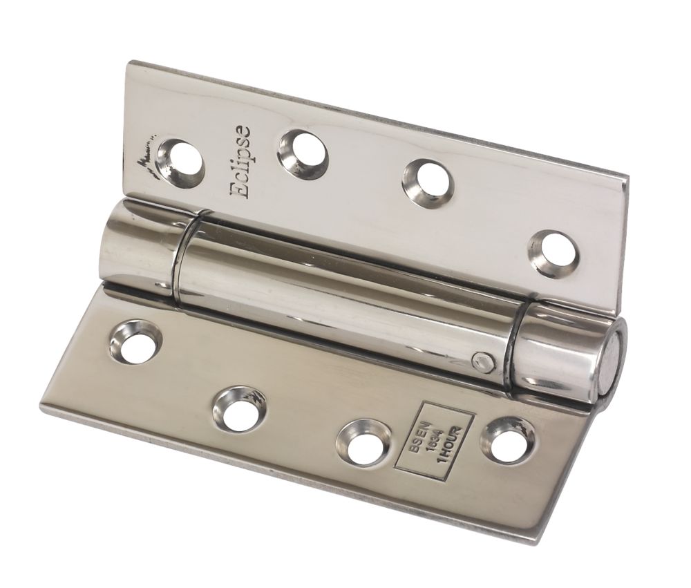 Eclipse  Polished Stainless Steel Ungraded Fire Rated Adjustable Self-Closing Hinges 102mm x 76mm 2 Pack