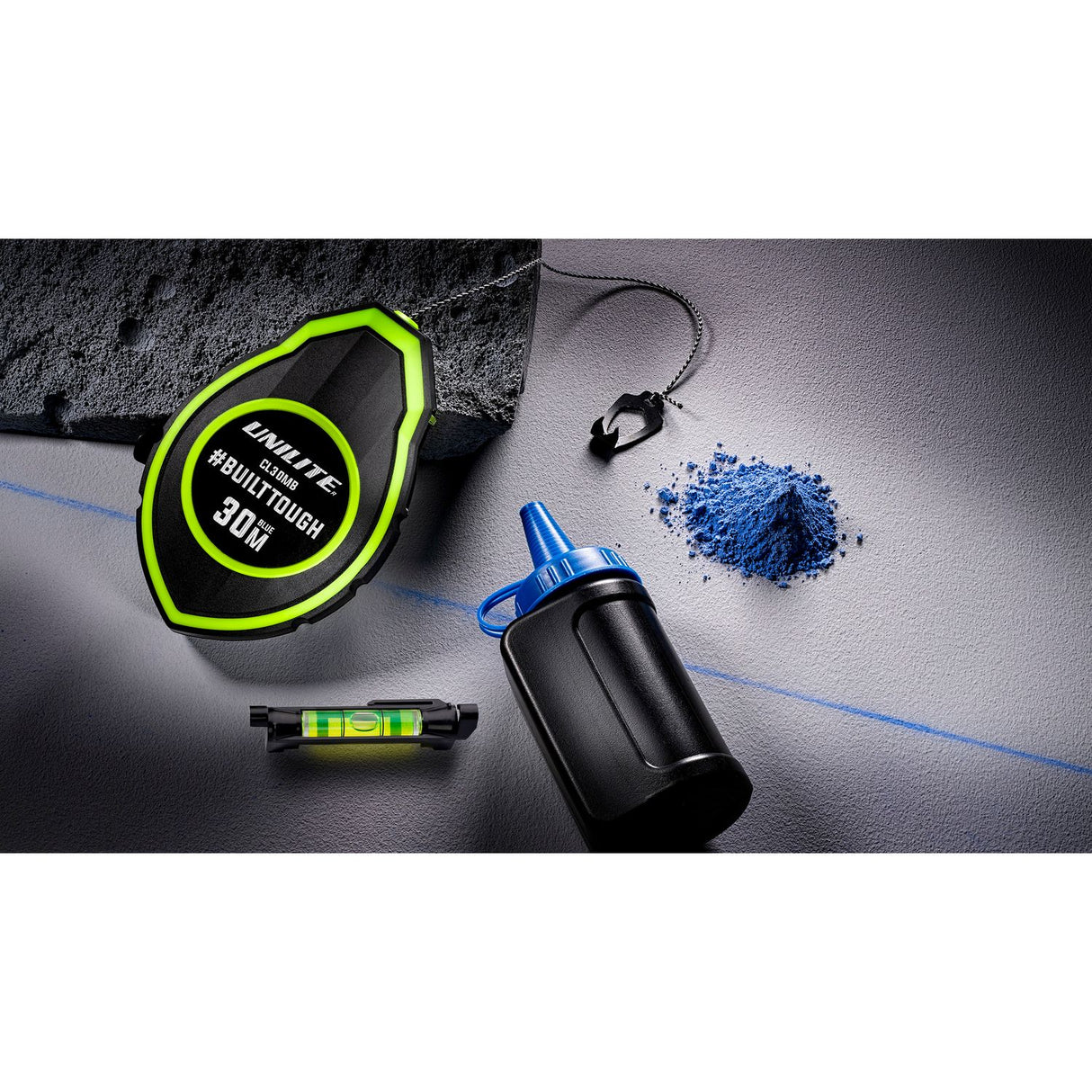 30M Chalk Line with 120g Bottle of Blue Chalk and A Line Spirit Level Pack of 6