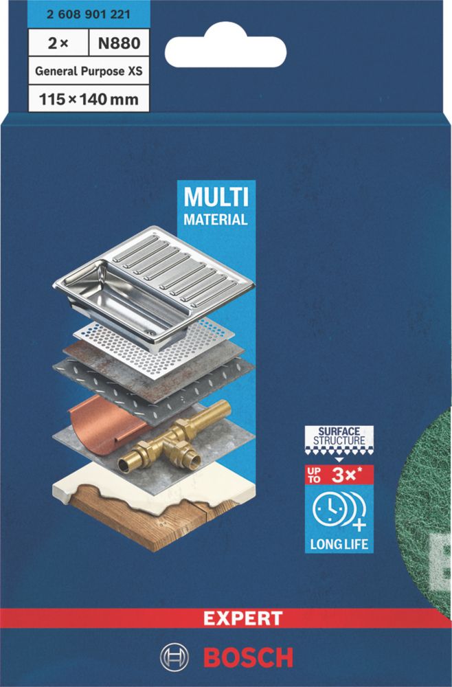 Bosch Expert N880 180-Grit Multi-Material General Purpose Fleece Pads 140mm x 115mm Green 2 Pack