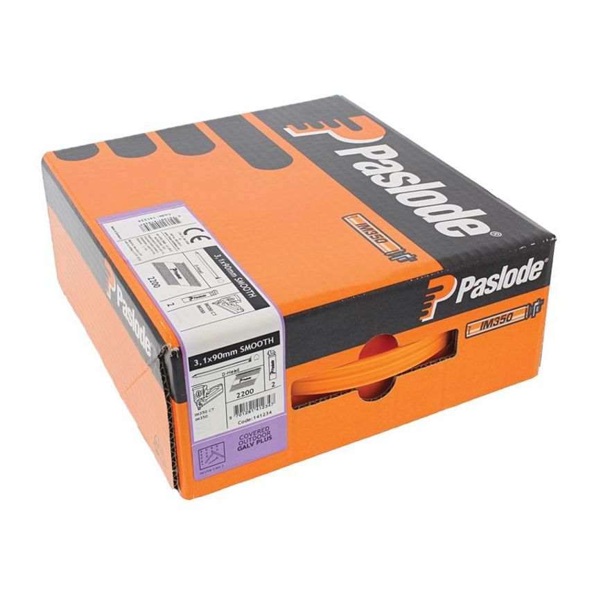 3.1 x 90mm IM350 Smooth Nails Galv-Plus Finish Box of 2200 + 2 Fuel Cells PAS141234